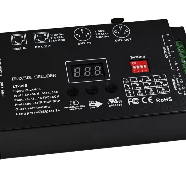 DMX Decoder 5 Channels, 12V/24V DMX512/RDM